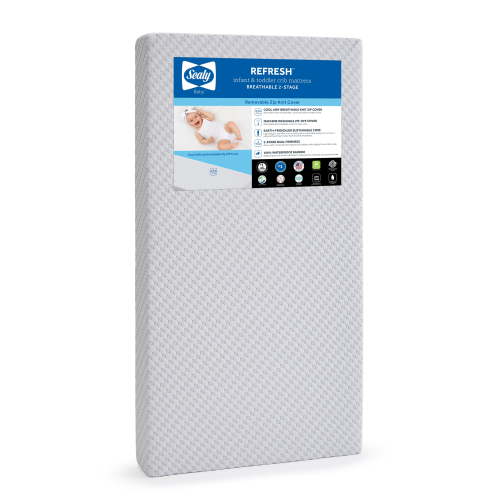 Sealy Refresh Breathable 2-Stage Dual Firm Crib Mattress, Toddler Mattress, Removable Washable Cover, GREENGUARD Certified Baby Mattress for Crib, White