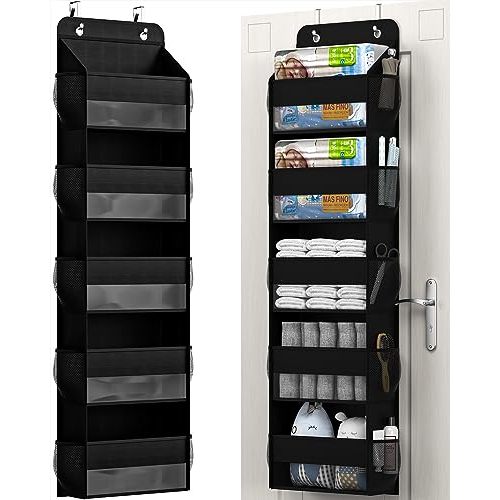 Hioya Over The Door Storage Organizer, RV Bathroom Organizer, Over The Door Organizer Camper Storage and Organization, 5 Shelf Hanging Over Door Organizer for Camper, Bathroom, Bedroom, Closet-Black
