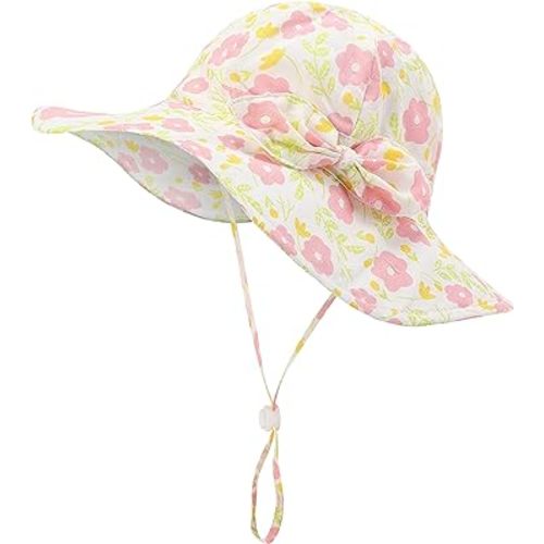 Baby Girl Sun Hat Summer Beach Hats with UPF 50+ Toddler Infant with Wide Brim Strap Outdoor Bucket Hat