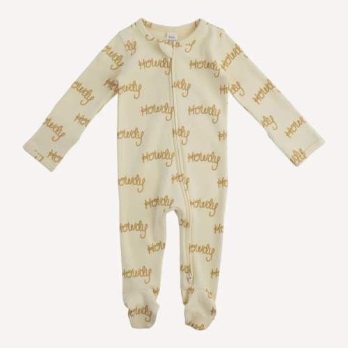 long sleeve two way zipper footie | tan howdy | organic cotton interlock