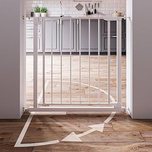 Walk Thru Safety Baby Gate for Doorways with Auto-Close, Fits 29.9"-32.3" Openings, Metal Pet Gates for Dogs, Pressure Mount Kit & Wall Mount Kit Included, Walk Through Child Gates for Kids & Toddlers