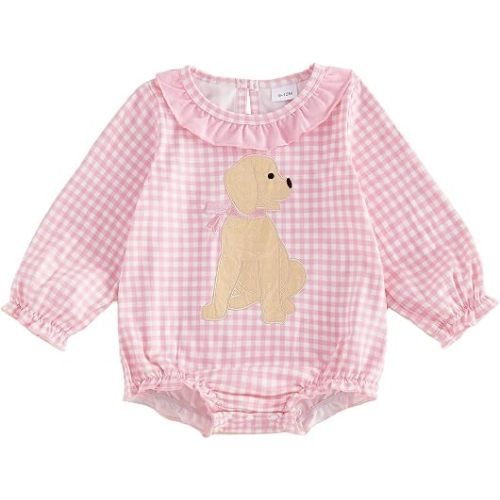 Baby Girl Fall Clothes Plaid Long Sleeve Puppy Bodysuit Newborn Infant Dog Ruffle Bubble Romper Winter Outfits