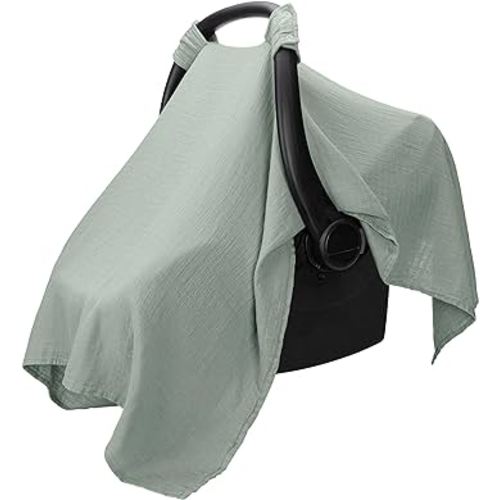 Muslin Cotton Baby Car Seat Cover, Universal Fit Carseat Canopy Covers for Babies, Girls and Boys by Comfy Cubs (Fern)