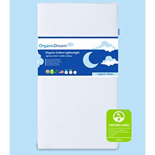 Organic Dream Crib and Toddler Mattress - 100% Breathable Proven to Reduce Suffocation Risk, 100% Washable Cover, Baby + Toddler Bed, GREENGUARD Certified, Hypoallergenic - Deluxe 5"- White