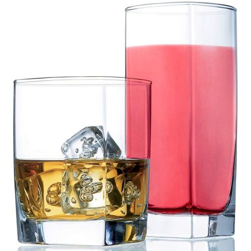Le'raze Set of 8 Everyday Drinking Glasses 4 Tall Highball Glass Cups & 4 Short Old Fashioned Drinking Glasses