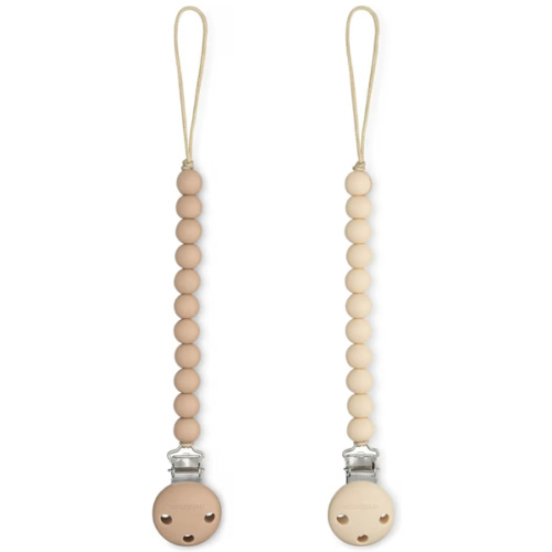 Comfy Cubs Pacifier Clips 2 Pack - 100% Food Grade Silicone Baby Pacifier Clips, BPA & PVC Free - CPSIA Certified, Lightweight and Flexible Baby Gifts - Beige & Light Beige