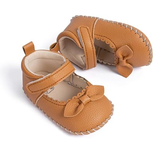 Meckior Infant Baby Girls Boys Handmade Princess Flats Toddler First Walkers Soft PU Leather Non-Slip Crib Wedding Dress Shoes