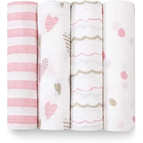 aden + anais Boutique Muslin Swaddle Blanket, 4 Pack - Heart Breaker
