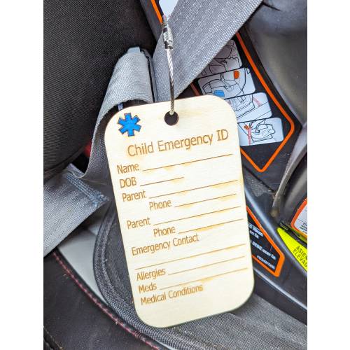 Car Seat Emergency Tag, Emergency ID tag, Emergency Information for First Responders, Non-verbal/Autism Car Seat Tag