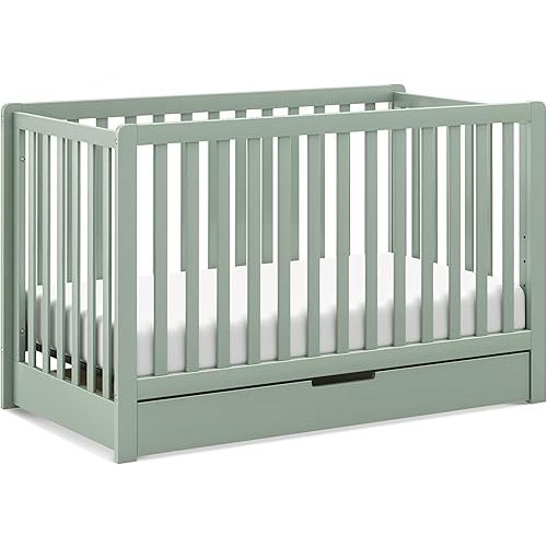 Carter's by DaVinci Colby 4-in-1 Convertible Crib with Trundle Drawer in Light Sage, Greenguard Gold Certified, Undercrib Storage