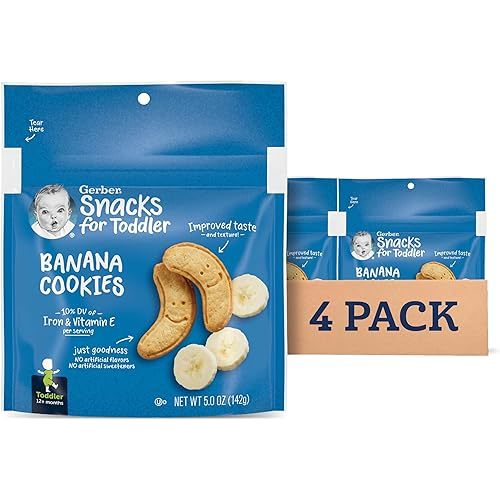 Gerber Toddler Snacks, Banana Cookies, Toddler Cookies, 10% DV Iron & Vitamin E, Finger Foods, Snacks for Toddlers