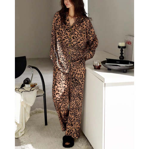 Leopard Print Silk Pajama Set