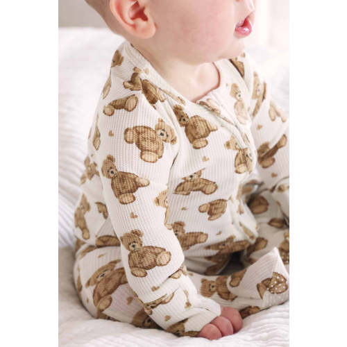 Beary Sweet Bamboo Waffle Zipper Footie