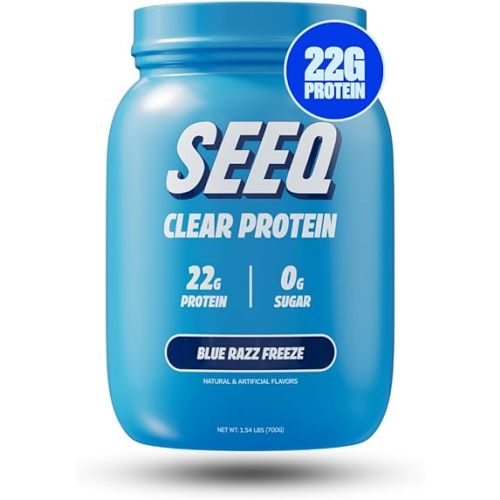 SEEQ Clear Protein Powder - Blue Razz Freeze - 25 Servings - 22g Clear Whey Protein Isolate - Zero Sugar - 0g Lactose - Allergen Friendly - GLP1 Support - Bone Health - Muscle Post Workout Recovery