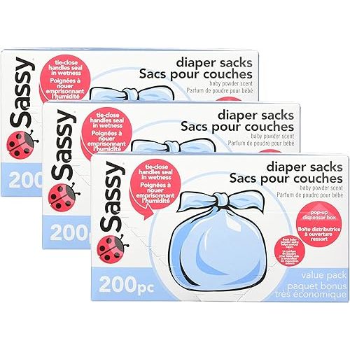 Sassy Baby Disposable Diaper Sacks, 200 Count, Packaging may vary (Pack of 3)