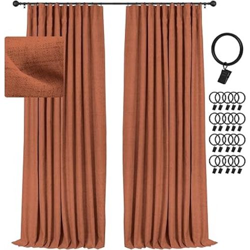 INOVADAY Linen 100% Blackout Curtains 84 Inch Length 2 Panels Set Textured Thermal Insulated Curtain Drapes for Bedroom Living Room - W50 x L84, Burnt Orange