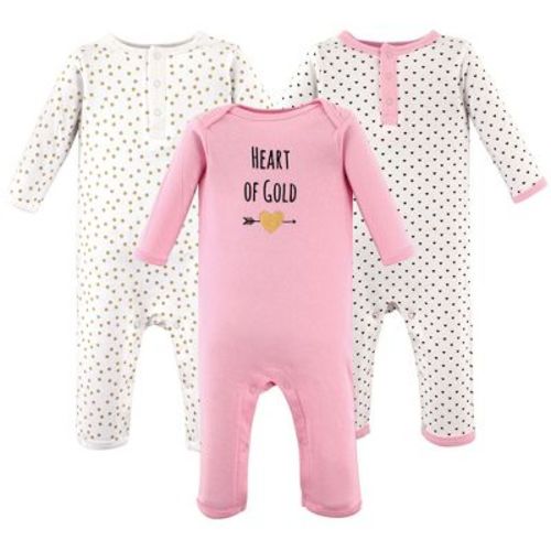 Hudson Baby Infant Girl Cotton Coveralls 3pk, Heart, 3-6 Months