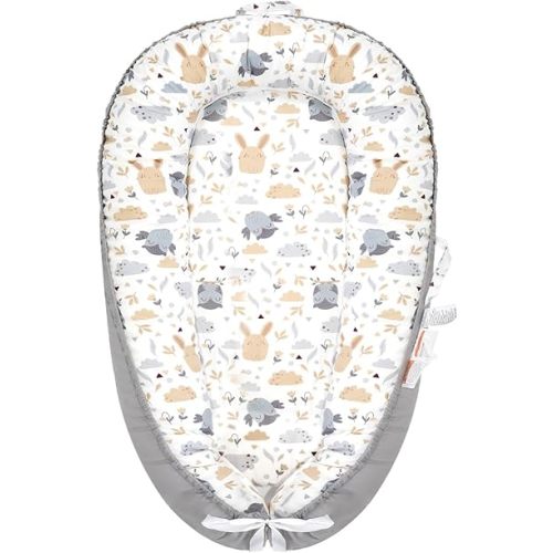 Baby Lounger, Newborn Lounger for 0-24 Months, 100% Cotton Soft Adjustable Baby Floor Seat for Travel, Co Sleeper for Girls Boys in Bed, Portable Baby Nest Lounger(Animals)
