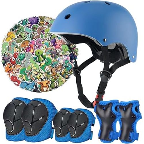 Kids Bike Helmet Set,CPSC Certified with Knee Elbow Wrist Pads Guards,Toddler Adjustable Black Helmet for Ages 2-3-5-8 Girls Child,Sports Protective Gear Set for Bicycle Skate Scooter