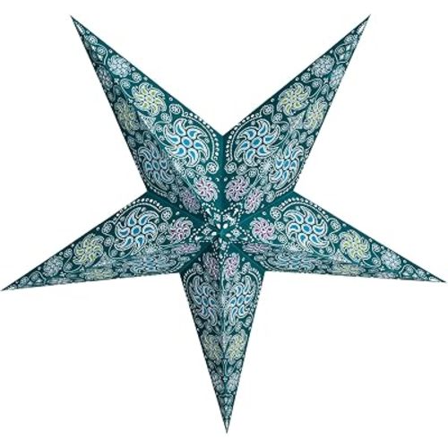 GalaxyArts Paper Star Lantern, 24 Inch Chakra Turquoise 3D Light-Up Hanging Lamp, Handcrafted Hollow Out Star Decoration for Christmas, Wedding, Parties, Birthday, Indoor Outdoor Home Décor (Medium)