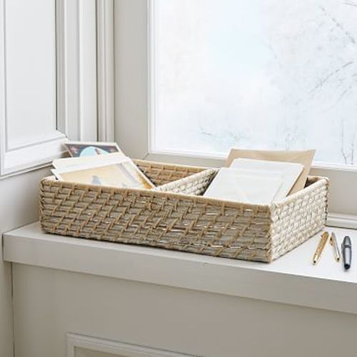 Modern Weave Basket w/ Divider - Whitewashed