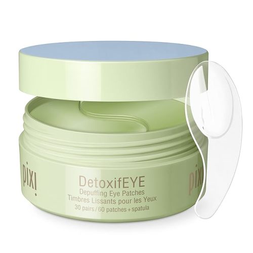 Pixi Detoxifeye Depuffing Hydrogel Eye Patches with Cucumber, Hyaluronic Acid & Caffeine for Puffy Eyes and Dark Circles | Treats Tired Eyes, Puffiness and Eyebags | Hydrate Eye Area, 60 Patches