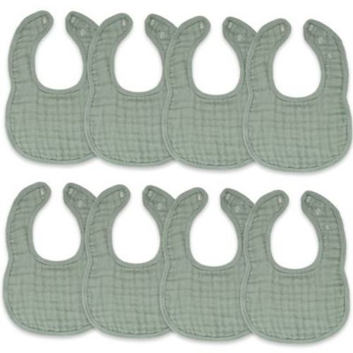 Muslin Cotton Baby Bibs, 8 Pack, Adjustable Size With Easy Snaps, Soft And Super Absorbent, Washable And Reusable By Comfy Cubs - Fern