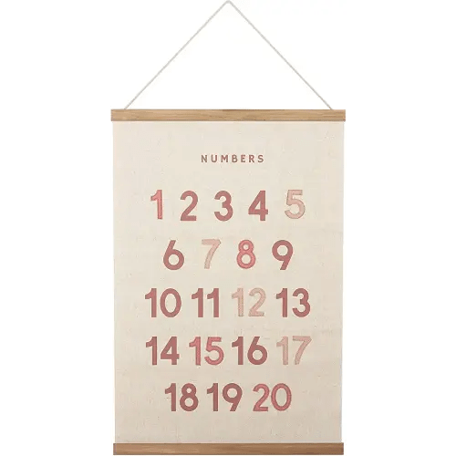 Bon et Beau 16×24 Inch Embroidered Numbers Poster Framed with Wood Hanger - Dusty Pink Wall Decor for Girls Nursery, Bedroom, Playroom, Toddler and Kids Room