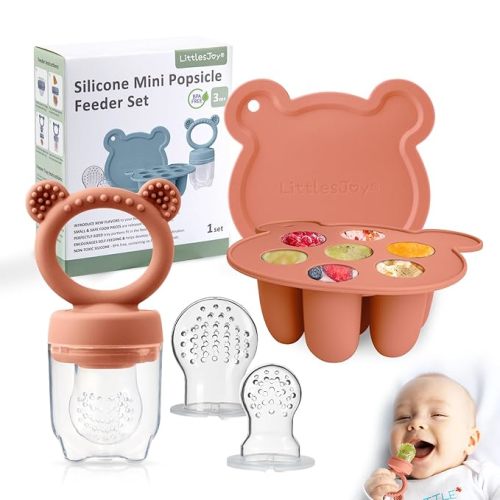 Infant Baby Fruit Feeder & Food Feeder, Breast Milk Popsicle Mold for purees, Baby Teething Relief teether,4pcs self Feeding Sets for Toddler, BPA Free 3 Month + (Muted)