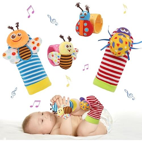 Baby Soft Rattle, Baby Infant Wrists Rattle and Foot Rattles Finders Socks Set Developmental Soft Toys for Newborn