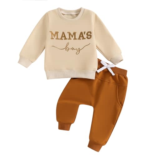 FOCUSNORM Toddler Baby Boy Fall outfit Mama's Boy Letter Embroidery Sweatshirt Top Elastic Pants Set Cute 2pcs Winter Clothes