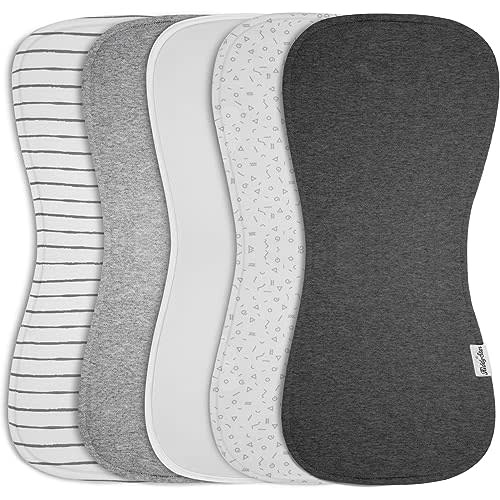 KiddyStar 5 Pack Organic Cotton Baby Burp Cloths – 3 Layer, 21"x10" Large, Ultra Soft & Absorbent Burping Rags for Newborns – Infant Towels for Milk Spit Up
