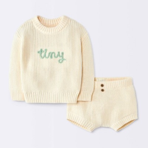 Baby Girls' 2pc Top and Bottom Sets - Cloud Island™ Off-White 3-6M