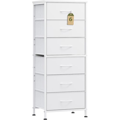 WLIVE White Tall Dresser for Bedroom, 6 Drawer Dressers & Chests of Drawers, Fabric Dresser for Closet, Living Room, Night Stand with Metal Frame, Storage Tower with Fabric Bins, Wood Top