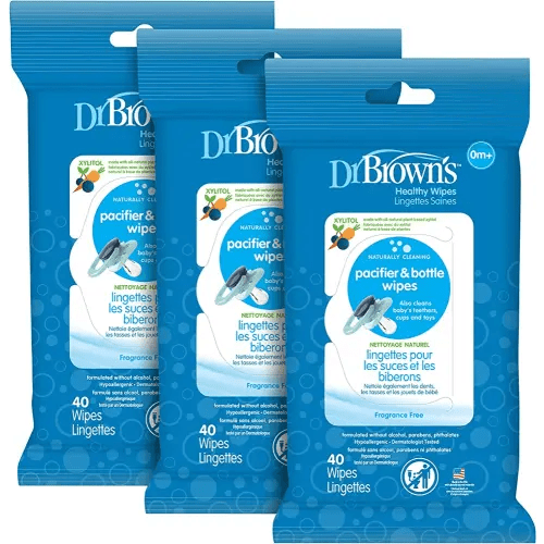 Dr. Brown's Bottle and Pacifier Healthy Wipes, Naturally Cleaning for Bottles and Baby Items, 40 Count, 3 Pack