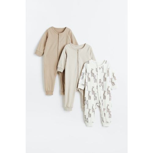 3-pack Cotton Pajamas, Light beige/giraffes