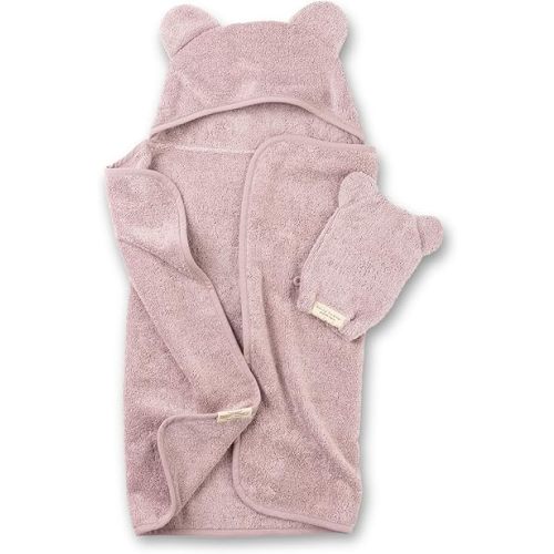 Bella Tunno Baby Bath Towel and Wash Mitt Set – Soft Absorbent Hooded Towels and Mitt-Style Baby Washcloths, Oeko-TEX Certified (Orchid)