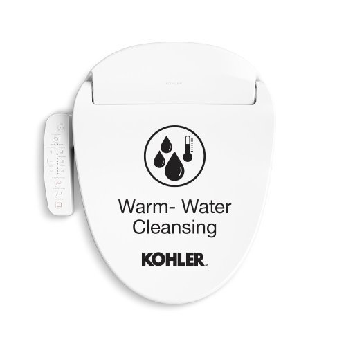 KOHLER Purewash E580 Plastic White Elongated Slow Close Feature Heated Bidet Function Toilet Seat