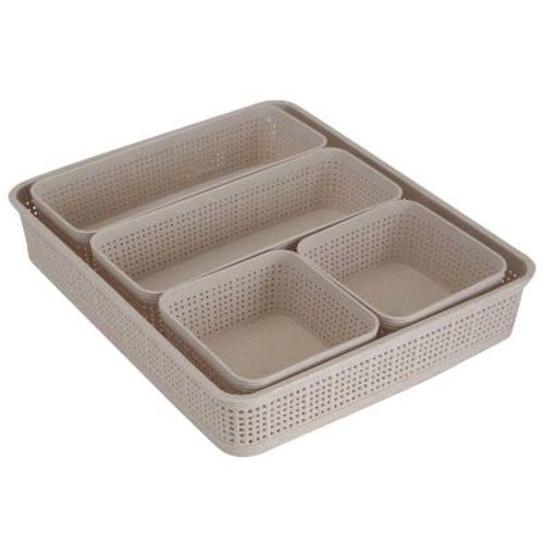 Simplify 5pc Plant Based Jute Drawer Organizers Natural: Polypropylene Rectangle Decorative Baskets, 13.7"x11.2"x2.36"