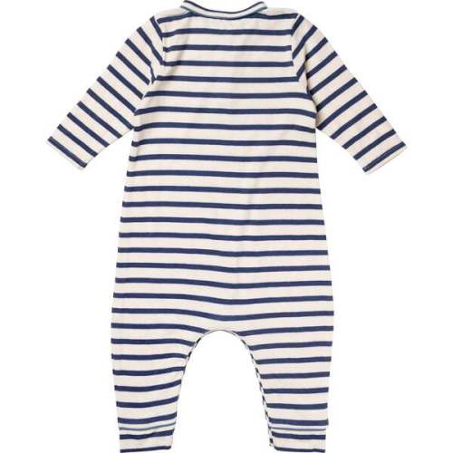 Baby Campbell Crew Neck Long Sleeve Romper, Navy Stripe - Oso & Me | Maisonette