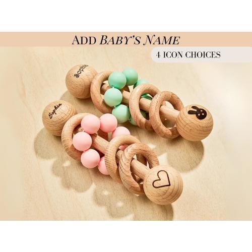 Baby Rattle Personalized Baby Shower Gift Wooden Baby Rattle With Engraved Name Toy Baby Shower Gifting Idea For Birthday Gift for Baby