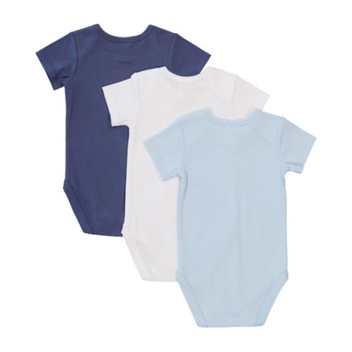 Medium Blue Baby Short Sleeve Interlock Bodysuit 3 Pack | Best&Less™ Online
