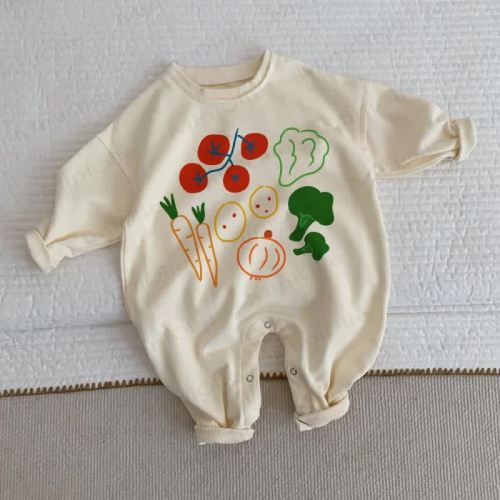 Baby Watercolor Vegetable Beige Romper