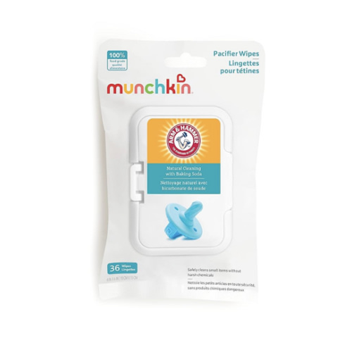 Munchkin Arm & Hammer Pacifier Wipes - Safely Cleans Breast Pump Parts and Feeding Essentials for Baby and Toddler, 1 Pack, 36 Wipes