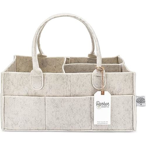 Parker Baby Diaper Caddy - Nursery Storage Bin and Car Organizer for Diapers and Baby Wipes - White, Large