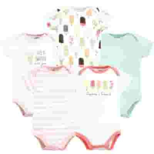 Touched by Nature Unisex Baby Organic Cotton Bodysuits, Popsicle, Newborn