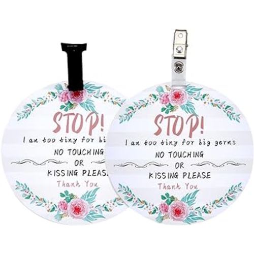PLIGREAT 2 Pack No Touching Car Seat Sign, Flowers Pattern No Kissing Stroller Tag with Hanging Straps and Clip, No Touching Baby Sign for Newborn Girl Boy
