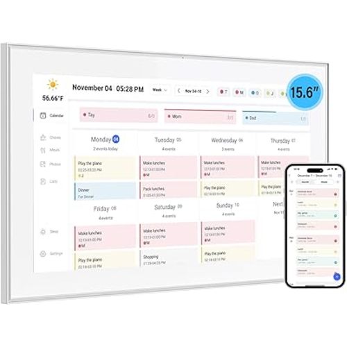 15.6 inch Smart WiFi Digital Calendar & Chore Chart, 1920x1080 FHD IPS Touch Screen Display for Family Planner, Smart Light Sensor, Wall-Mounted, Share Moments Instantly from Anywhere