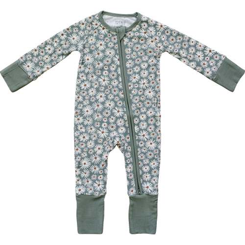 Dark Green Daisy Floral Ribbed Bamboo Zipper Romper – August + Willow