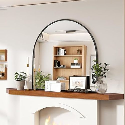 Arched Wall Mirror, 31 x 32 inch Arch Bathroom Mirror, Wall Mounted Vanity Mirror with Arch Metal Frame, Modern Bathroom Vanity Mirror for Bedroom, Living Room, Hanging or Leaning, Black